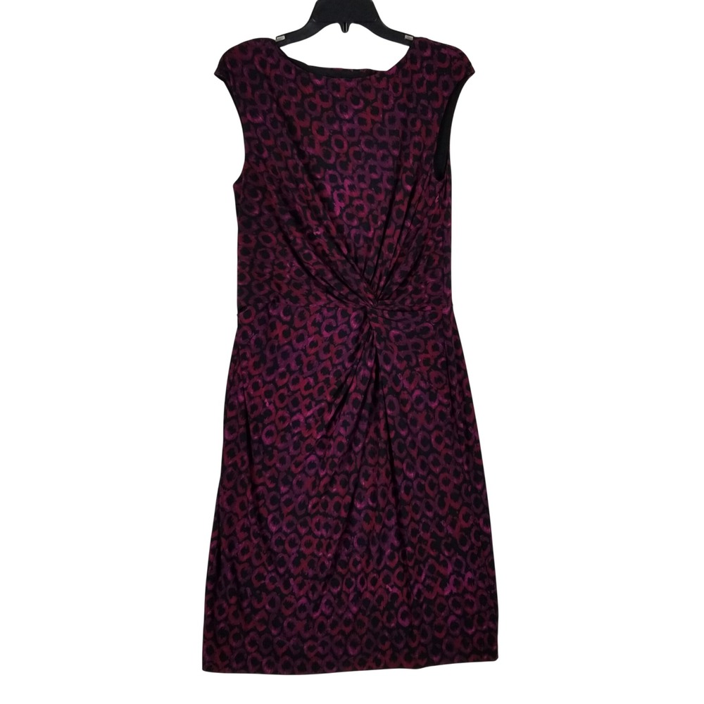 Lauren Ralph Lauren Sheath Dress Womens 14 Purple Magenta Twist Front Abstract